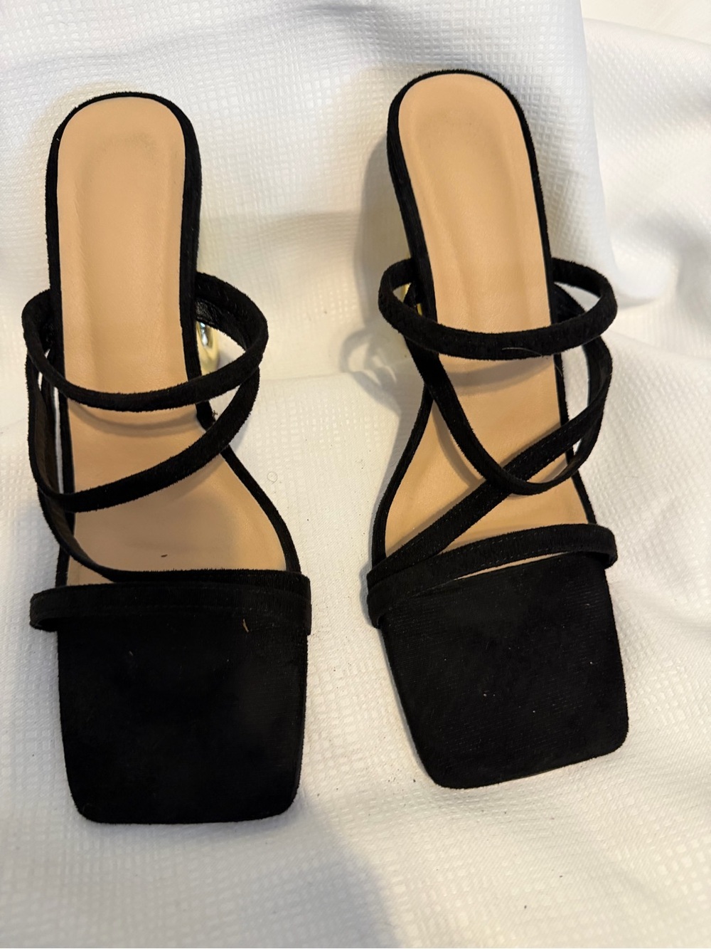 SHEIN Black Strappy Square-Toe Heeled Sandals